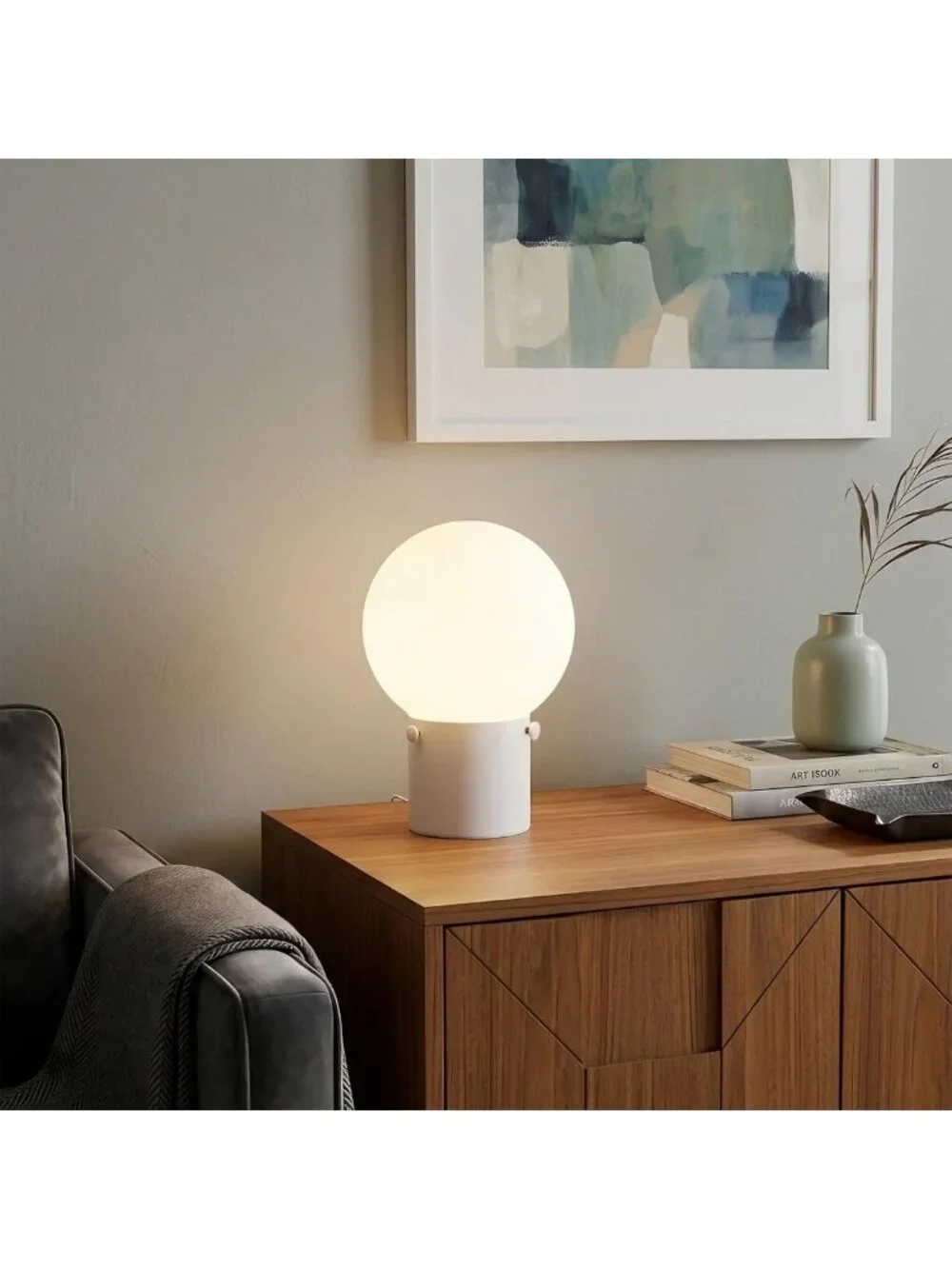 Modern White Table Lamp with Frosted Glass Shade, E26 Base, LED Bulb Included